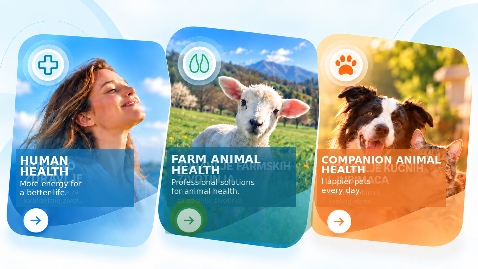 Human Health, Farm Animal Health and Companion Animal Health